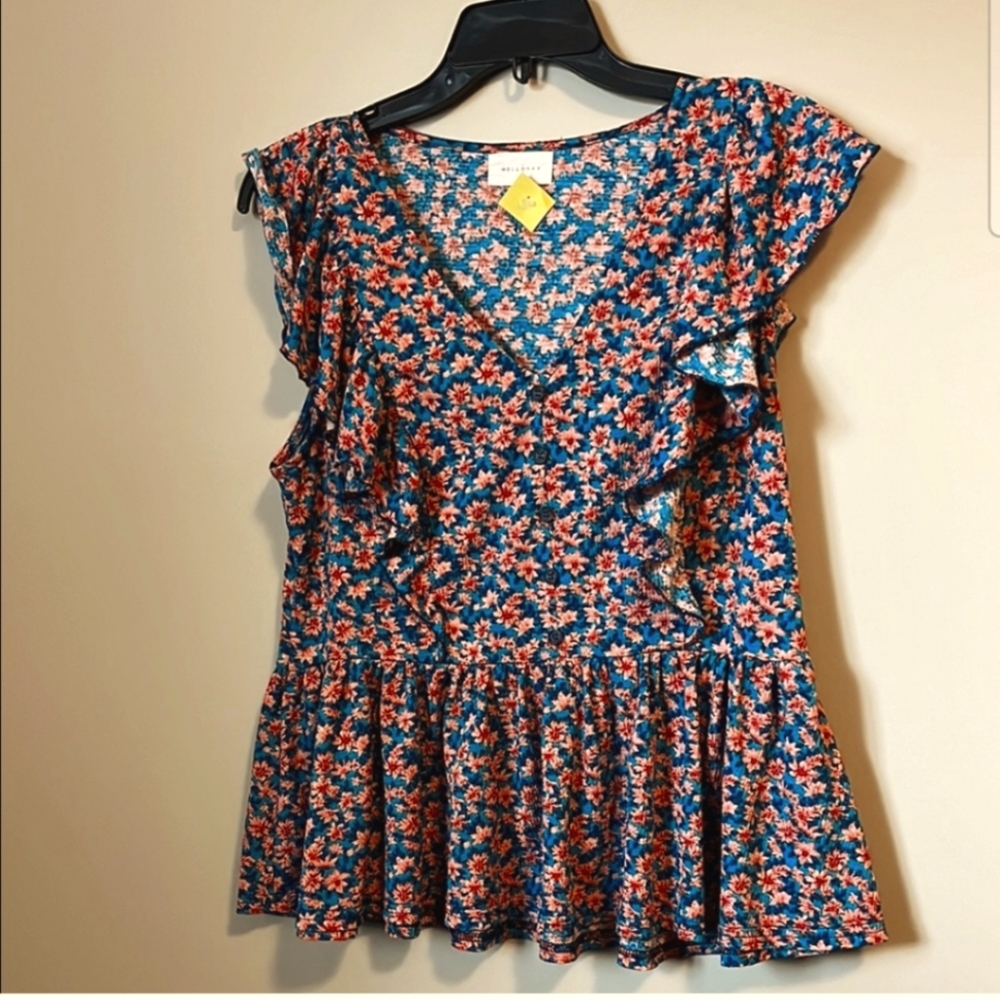 Floral Ruffle Sleeve peplum top